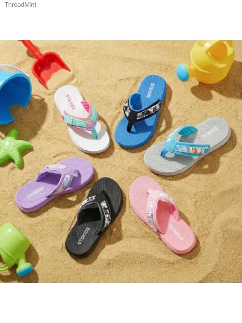 Kids Flip Flops Boys Girls Sandals Adjustable Buckle Non-Slip Summer Beach